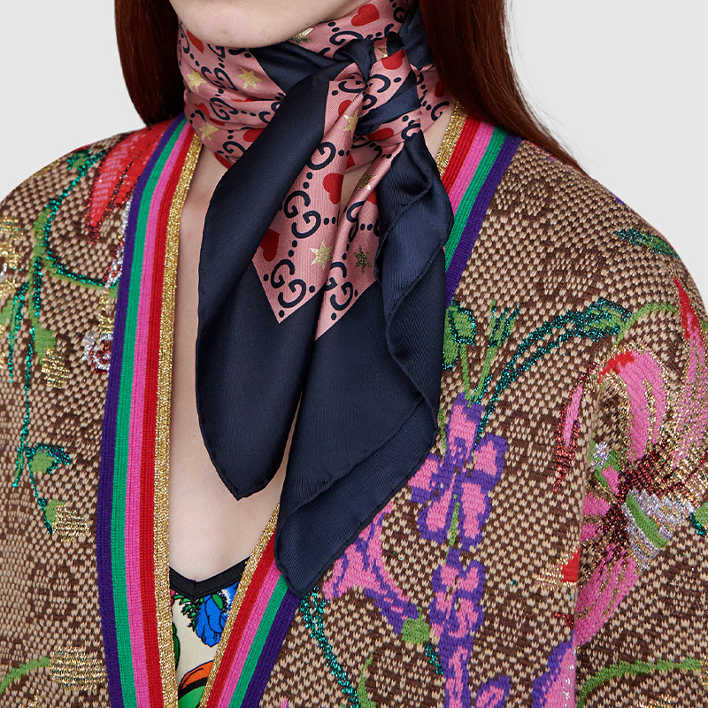 (Women) GUCCI Pink Silk Scarf with GG Print 609895-3G001-5968 圖 5