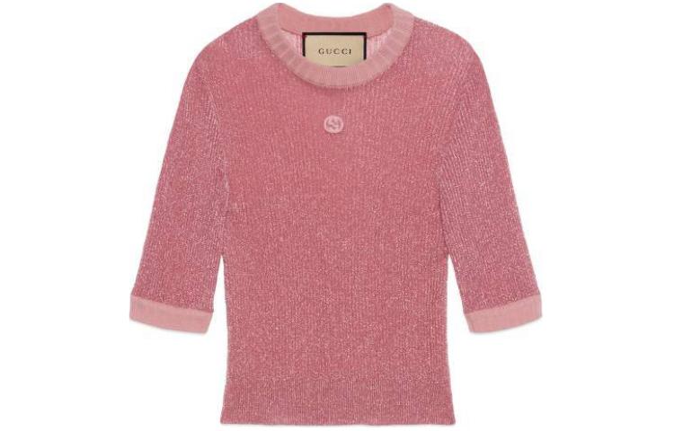 (Women) Gucci Pink Solid Color Crewneck Crop Sweater 773226-XKDNU-5524