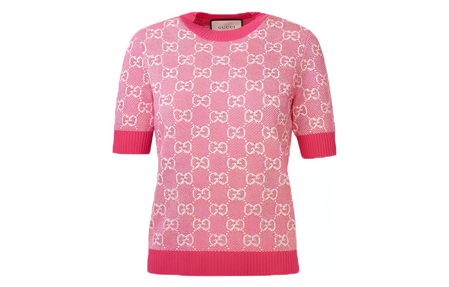 (Women) Gucci Pink Sweater with Logo Intarsia Short Sleeve Pullover 629456-XKBHQ-5016