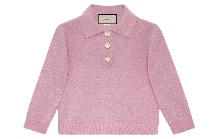 (Women) Gucci Pink Wool Logo Jacquard Short Polo Top for Women 599273-XKA5X-5152