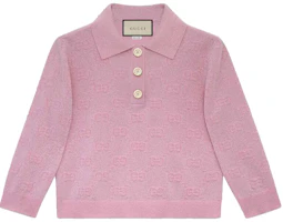 (Women) Gucci Pink Wool Logo Jacquard Short Polo Top for Women 599273-XKA5X-5152 (Women) Gucci Pink Wool Logo Jacquard Short Polo Top for Women 599273-XKA5X-5152