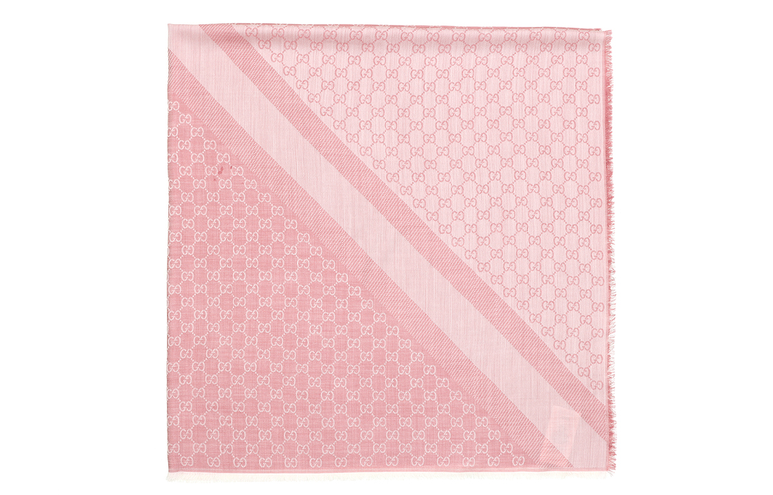 (Women) GUCCI Pink Wool Tassel Scarf Vintage Monogram Collection 281942-3G704-6978
