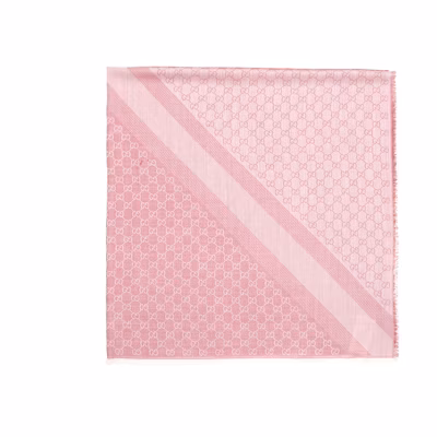 (Women) GUCCI Pink Wool Tassel Scarf Vintage Monogram Collection 281942-3G704-6978