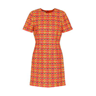 (Women) Gucci Plaid Crew Neck Mid-Length Dress Orange 715615-ZAKNG-5417