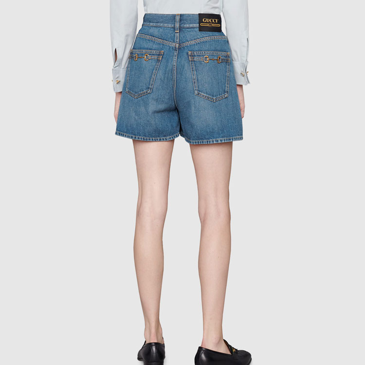 Shop (W) GUCCI Seluar Pendek Denim Biru Horsebit. 681287-XDBP5-4447