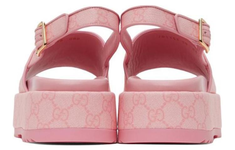Shop (W) Sandal Bertapak Tinggi Gucci GG 'Pink' 701153-FABR9-8472