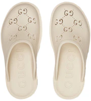 Shop GUCCI 古馳 鏤空雙G 防水台拖鞋 女款 米白
