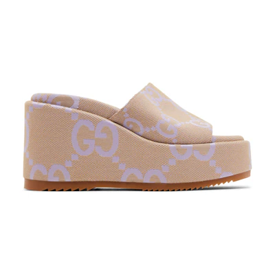 (W) Gucci Platform Sandal 'Jumbo GG - Beige Lapis'