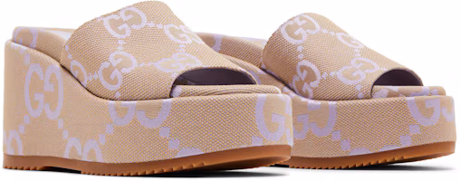 Cheap (W) Sandal Platform Gucci 'Jumbo GG - Beige Lapis' 730047-UKO00-8803