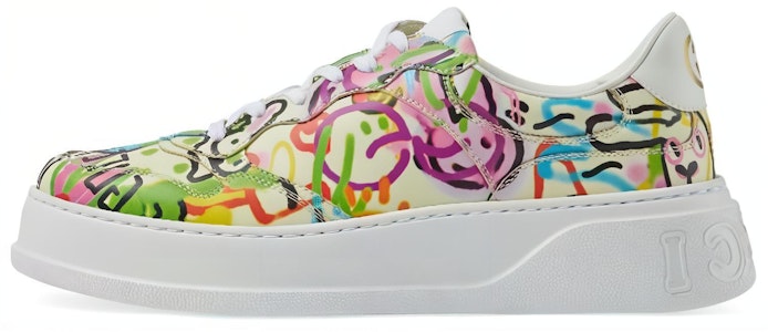 GUCCI古馳 Chunky B 皮革 新年系列 兔子塗鴉印花 時尚板鞋 白綠 兔年限定 Buy GUCCI古馳 Chunky B 皮革 新年系列 兔子塗鴉印花 時尚板鞋 白綠 兔年限定