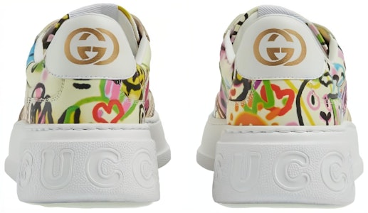 GUCCI古馳 Chunky B 皮革 新年系列 兔子塗鴉印花 時尚板鞋 白綠 兔年限定 Shop GUCCI古馳 Chunky B 皮革 新年系列 兔子塗鴉印花 時尚板鞋 白綠 兔年限定