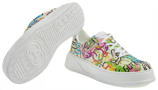 GUCCI古馳 Chunky B 皮革 新年系列 兔子塗鴉印花 時尚板鞋 白綠 兔年限定 Purchase GUCCI古馳 Chunky B 皮革 新年系列 兔子塗鴉印花 時尚板鞋 白綠 兔年限定