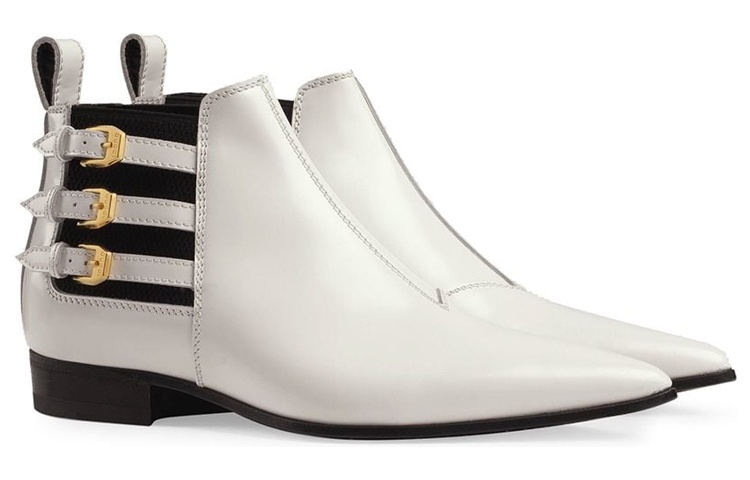 Lookbook (Women) Gucci Pointed Side Buckle Ankle Boots 'White' 603672-DS8I0-9060