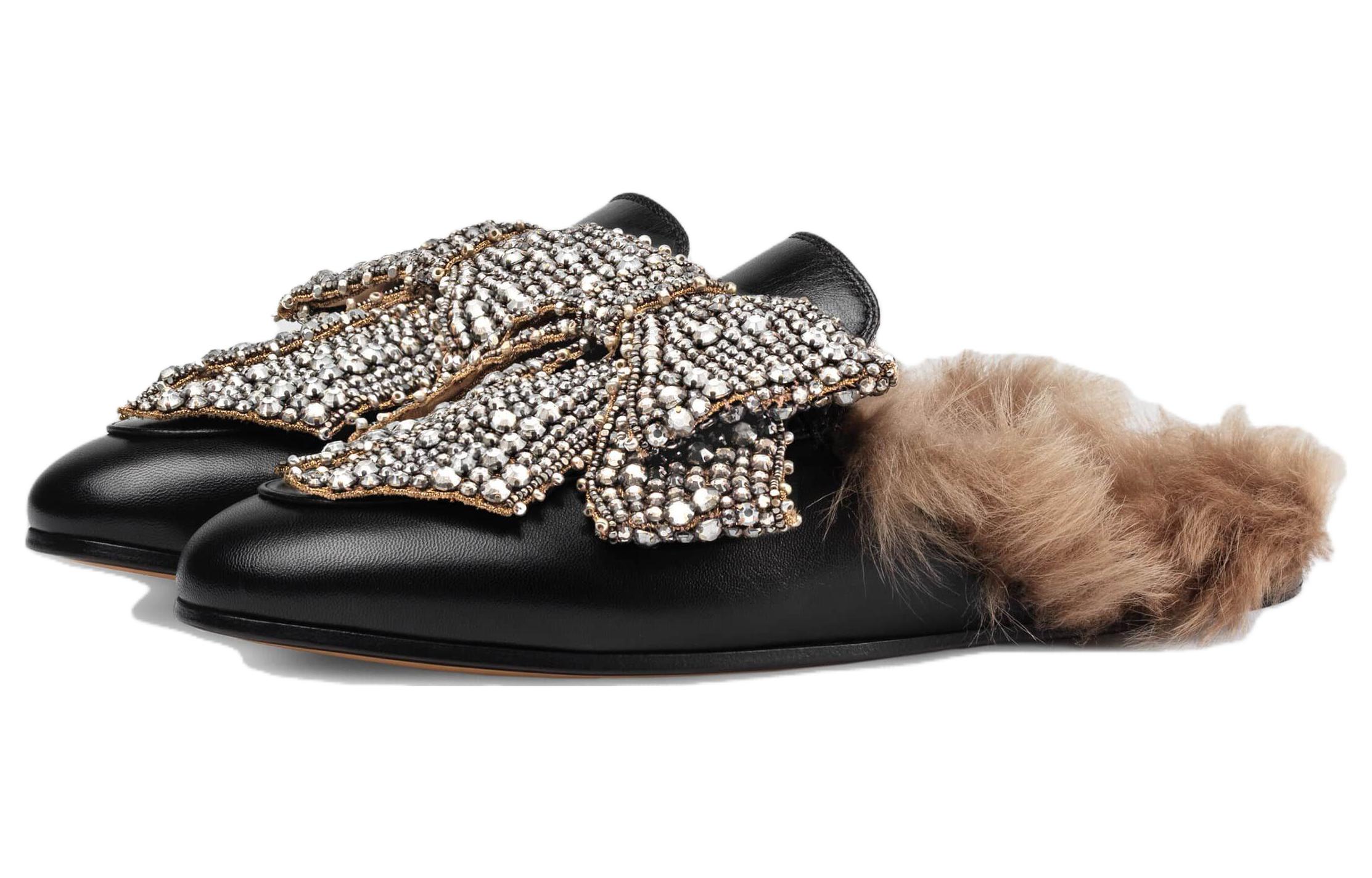 Lookbook (Women) Gucci Princetown 'Crystal Embroidered Butterfly Bow Black' 471955-DMB90-1063