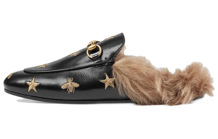 (Women) Gucci Princetown 'Embroidered Bee and Star with Lambswool Black' 505277-D3VT0-1063