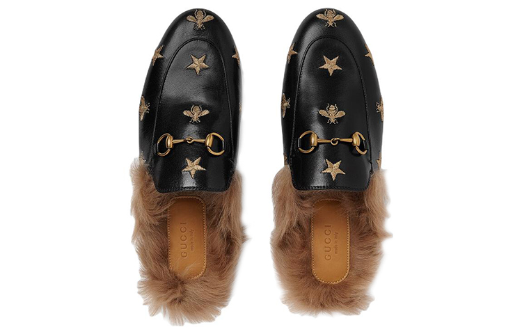 Lookbook (W) Gucci Princetown ''Geborduurde Bij en Ster met Lamswol Zwart'' 505277-D3VT0-1063
