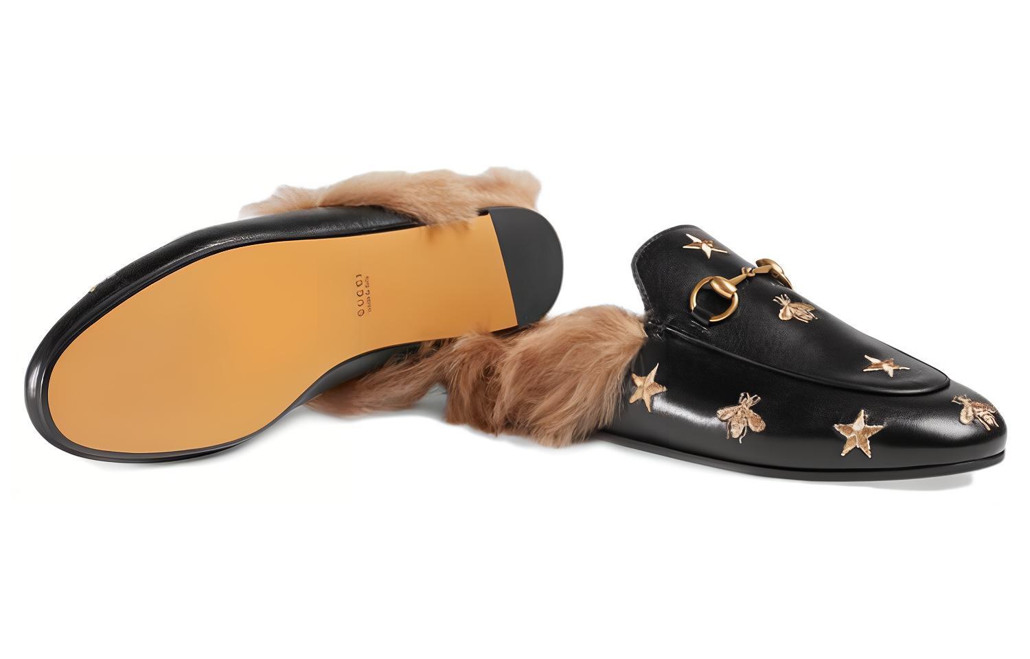 Purchase (W) Gucci Princetown ''Geborduurde Bij en Ster met Lamswol Zwart'' 505277-D3VT0-1063
