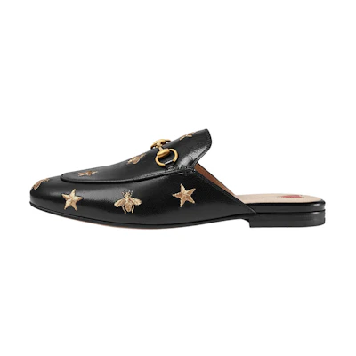 (W) Gucci Princetown Embroidered Leather Slipper 'Black'