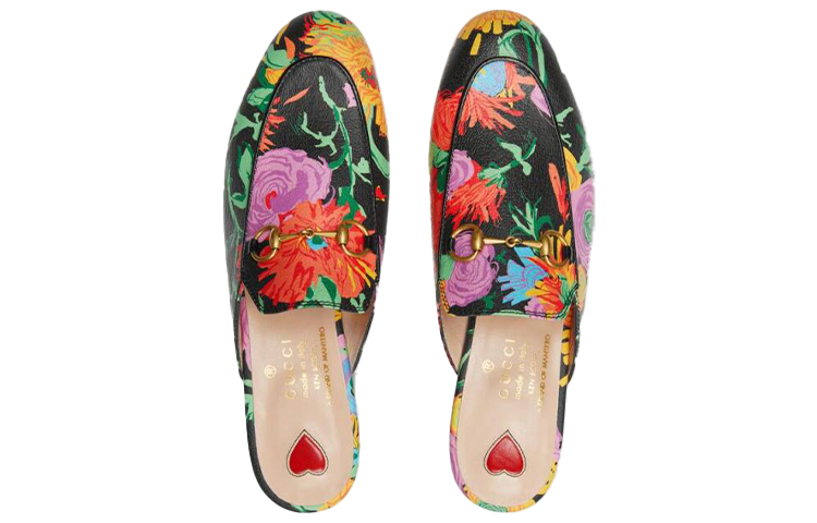Lookbook GUCCI 古馳 Princetown Ken Scott 印花系列 滿印花卉 時尚穆勒平底鞋 女款 黑色