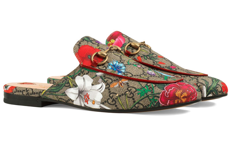 Order GUCCI 古馳 Princetown系列 雙G 花卉刺繡 時尚休閒平底鞋 女款 紅棕