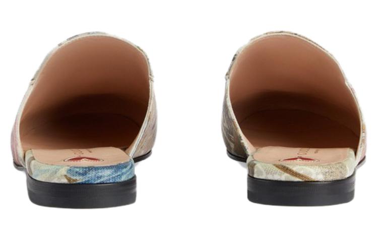 Shop GUCCI古馳 Princetown GG Supreme 露跟包頭 時尚涼拖 女款 粉米色