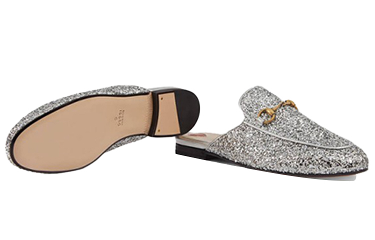 Shop (W) Gucci Princetown 闪光穆勒鞋 '银色金属' 432773-KSP20-8106