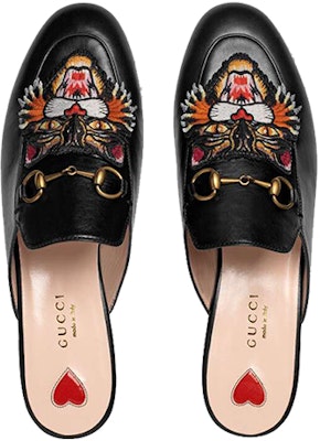 (Women) Gucci Princetown leather slipper with Angry Cat 481180-C9D00-1000 Shop (Women) Gucci Princetown leather slipper with Angry Cat 481180-C9D00-1000
