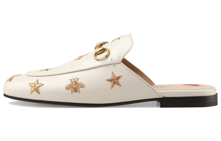 (Women) Gucci Princetown Series Embroidered Leather Slipper White 505268-D3V00-9022