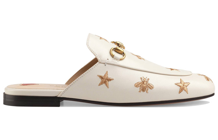 (W) Gucci Princetown Series Embroidered Leather Slipper White 圖 2