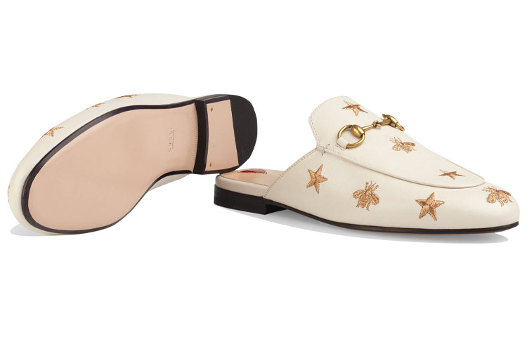 (W) Gucci Princetown Series Embroidered Leather Slipper White 圖 6