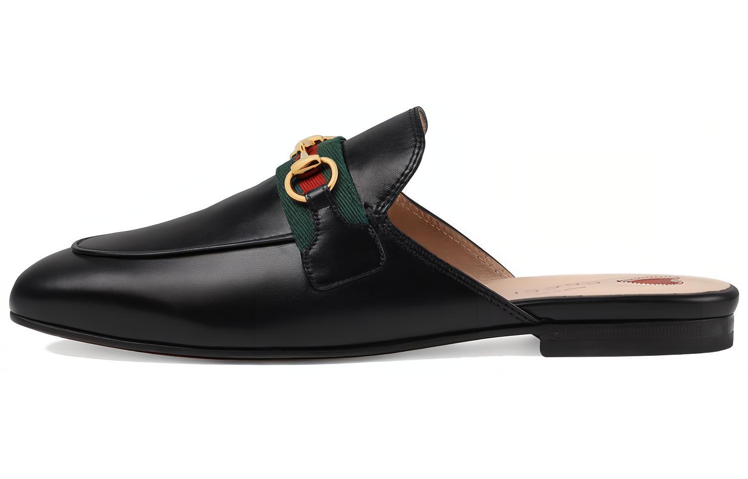 (Women) Gucci Princetown Slipper Black Web Leather 629084-CQXM0-1060