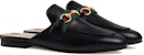 (W) Gucci Princetown Selipar Kulit Hitam Web 629084-CQXM0-1060