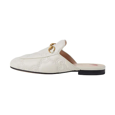 (W) Gucci Princetown Slipper White Embossed Leather