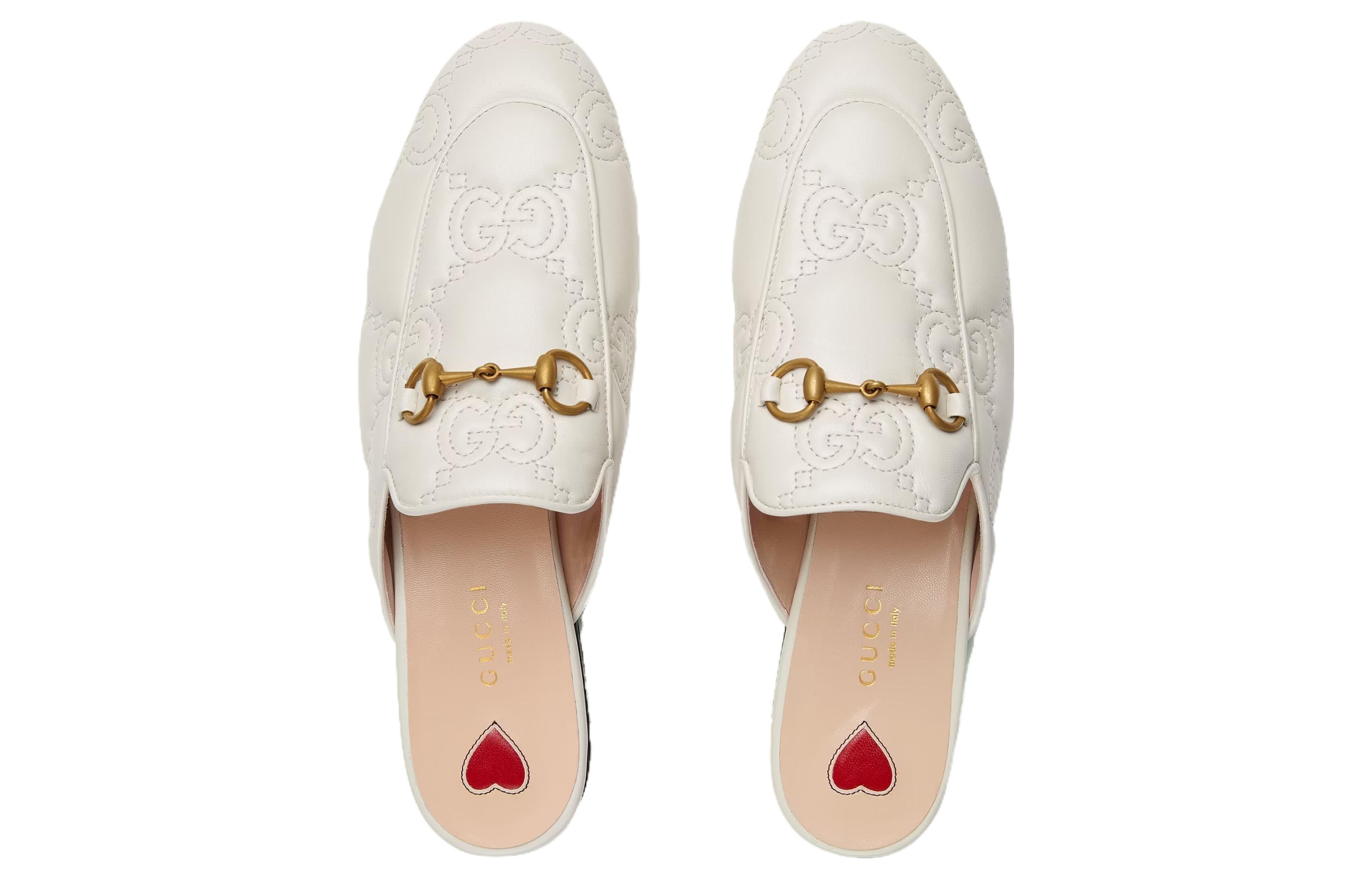 Shop (W) Gucci Princetown Zapatillas Blancas de Cuero Grabado 699901-BKO60-9124