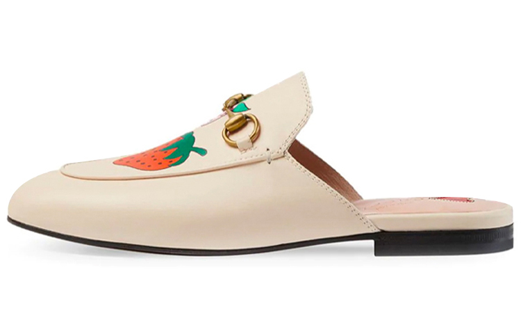 (Women) Gucci Princetown Strawberry Printing Leather Slipper White 580082-1GN00-9531