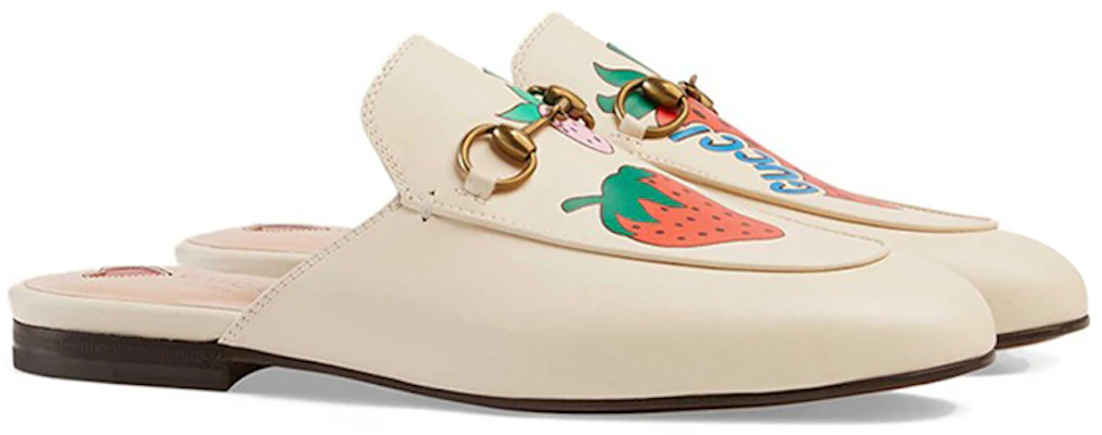 (W) Gucci Princetown Sandal Kulit Cetak Stroberi Putih 580082-1GN00-9531 Lookbook (W) Gucci Princetown Sandal Kulit Cetak Stroberi Putih 580082-1GN00-9531