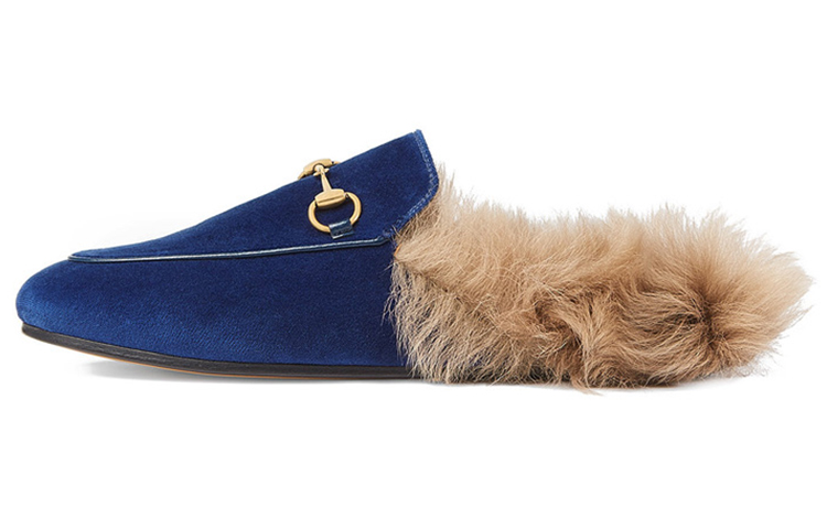 (Women) Gucci Princetown Velvet Fur Lined 'Cobalt Blue' 448657-K4D50-4572