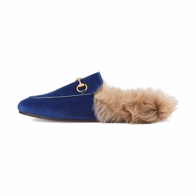 (W) Gucci Princetown Velvet Fur Lined 'Cobalt Blue'