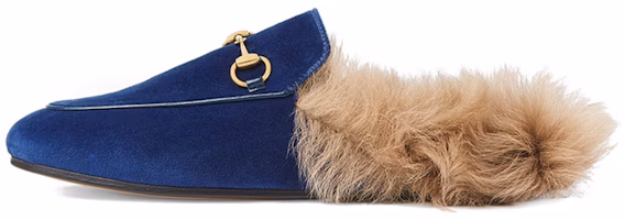 (Women) Gucci Princetown Velvet Fur Lined 'Cobalt Blue' 448657-K4D50-4572 (Women) Gucci Princetown Velvet Fur Lined 'Cobalt Blue' 448657-K4D50-4572