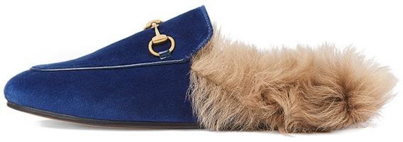 (Women) Gucci Princetown Velvet Fur Lined 'Cobalt Blue' 448657-K4D50-4572 (Women) Gucci Princetown Velvet Fur Lined 'Cobalt Blue' 448657-K4D50-4572