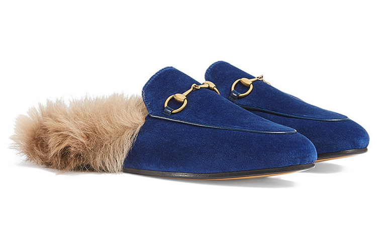 Order (Women) Gucci Princetown Velvet Fur Lined 'Cobalt Blue' 448657-K4D50-4572