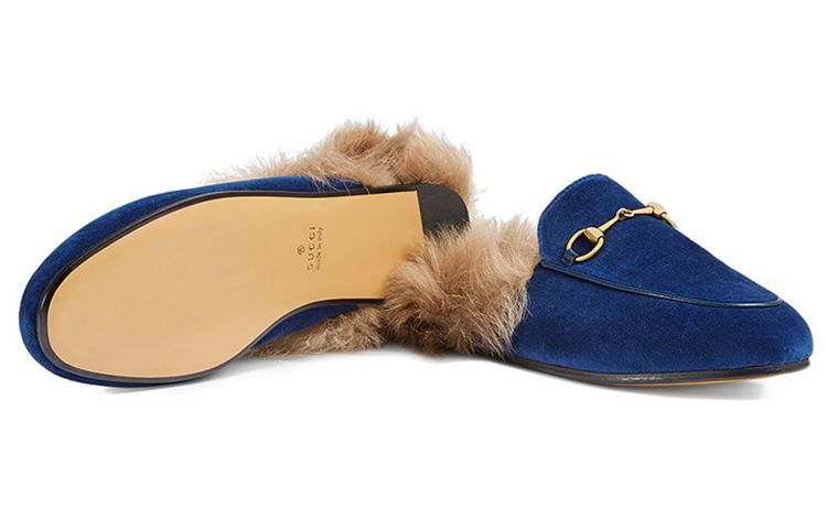 Shop (Women) Gucci Princetown Velvet Fur Lined 'Cobalt Blue' 448657-K4D50-4572