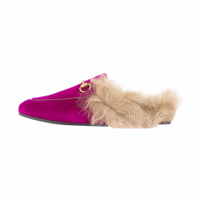 (W) Gucci Princetown Velvet Fur Lined 'Fucsia'