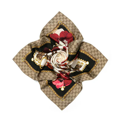 (Women) GUCCI Print Totem Silk Scarf for Women Black Blue 508796-3G001-1070