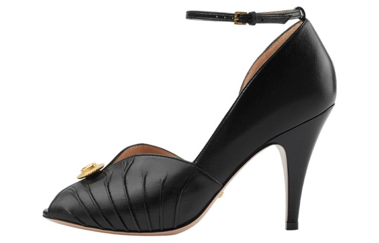 (Women) Gucci Python Leather Open-Toe High Heels 'Black' 727516-C9D00-1000