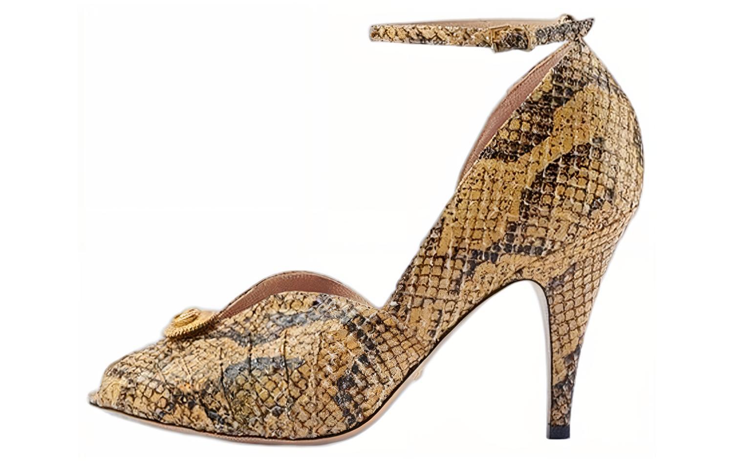 (Women) Gucci Python Leather Peep-Toe Buckle High Heels 'Yellow' 727516-EAAGR-7105