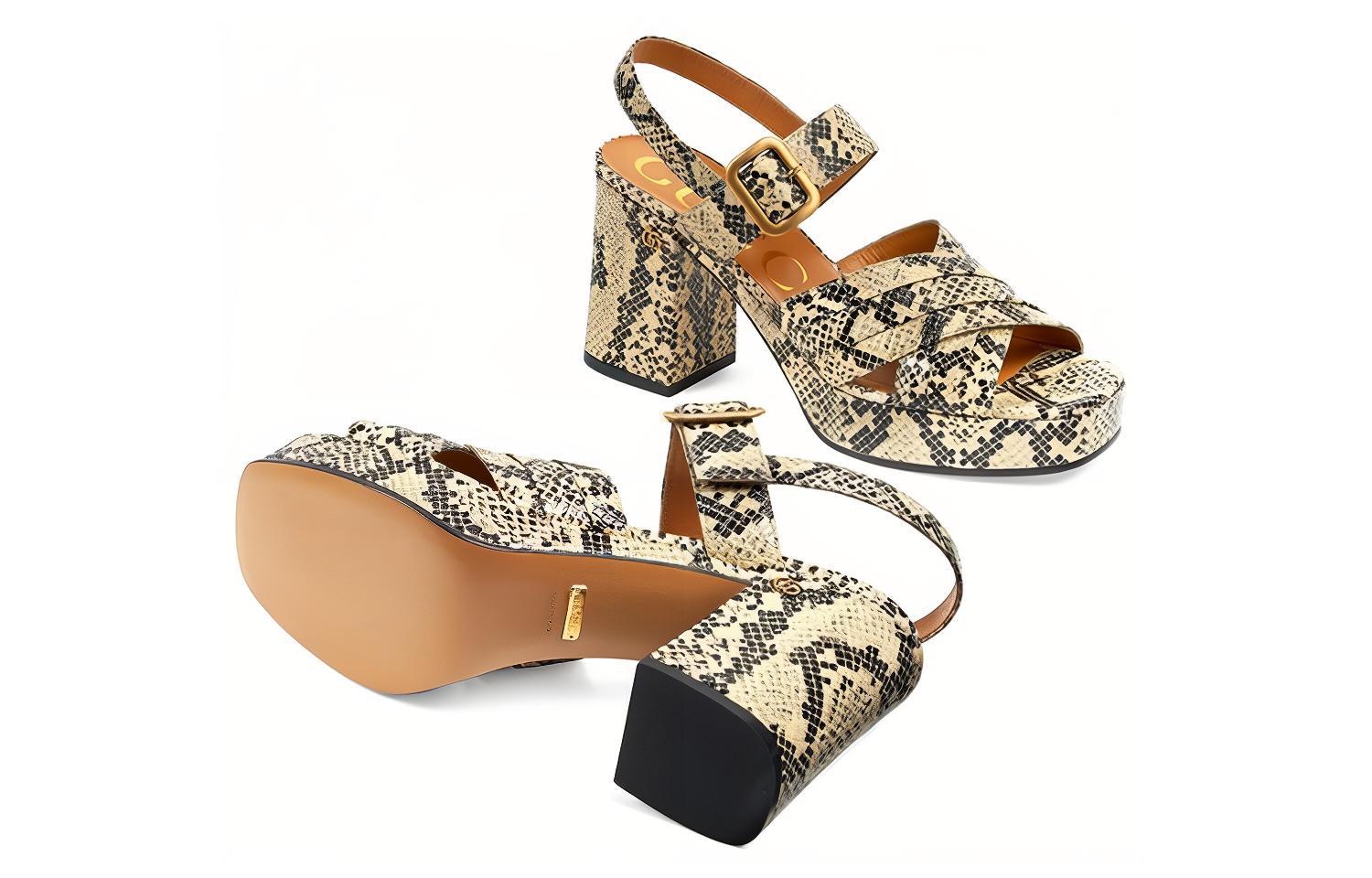 Shop (W) Gucci 蟒蛇印花中性色厚底凉鞋 656383-19Y00-9719