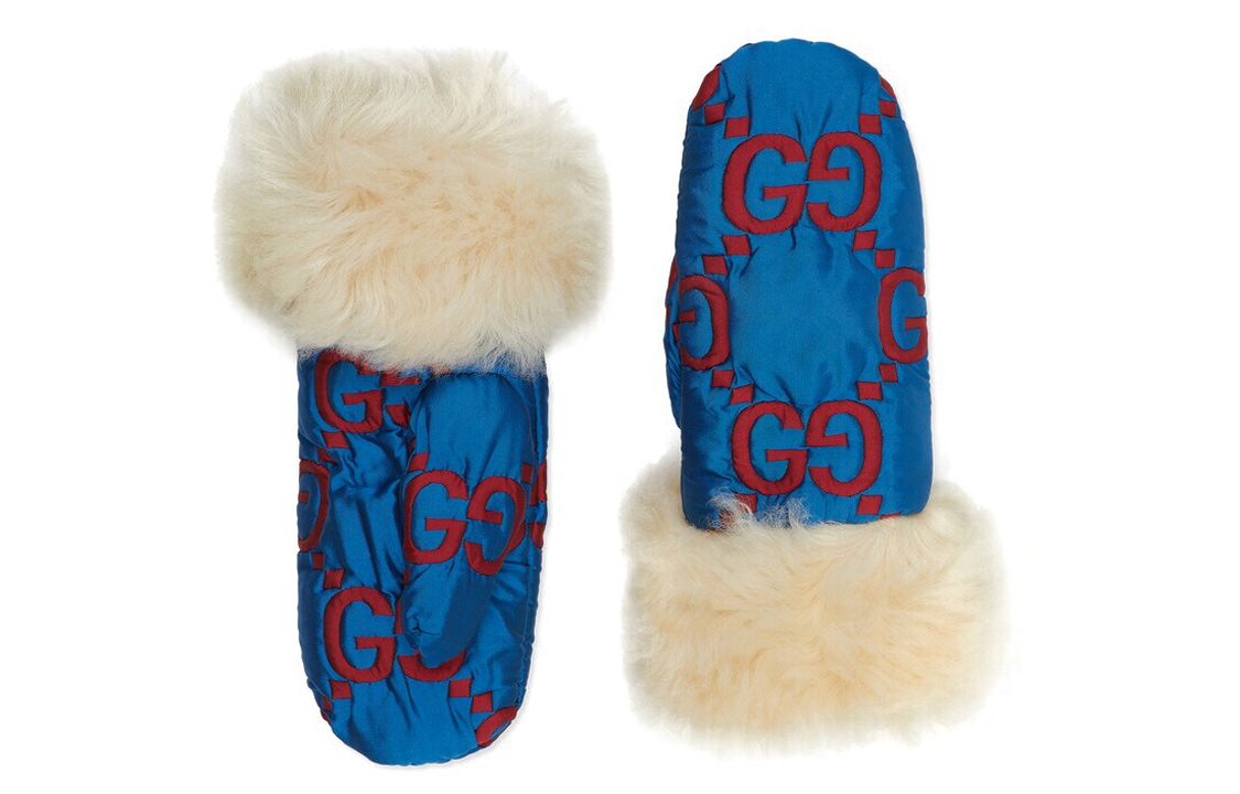 (Women) GUCCI Quilted GG Logo Knit Gloves  Blue 731387-4HAVE-8877