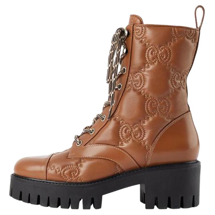 (Women) Gucci Quilted Lace-Up Boots 'Brown' 718386-DS8U0-2741