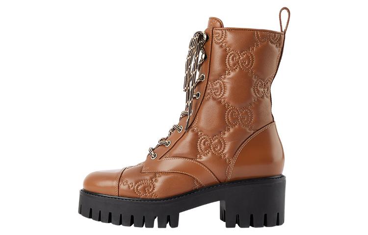 (W) Gucci Quilted Lace-Up Boots 'Brown'